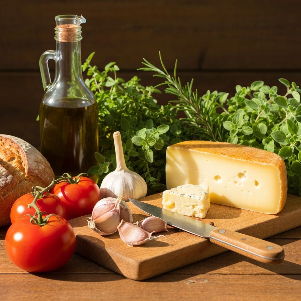 Traditional European diet ingredients on wooden board